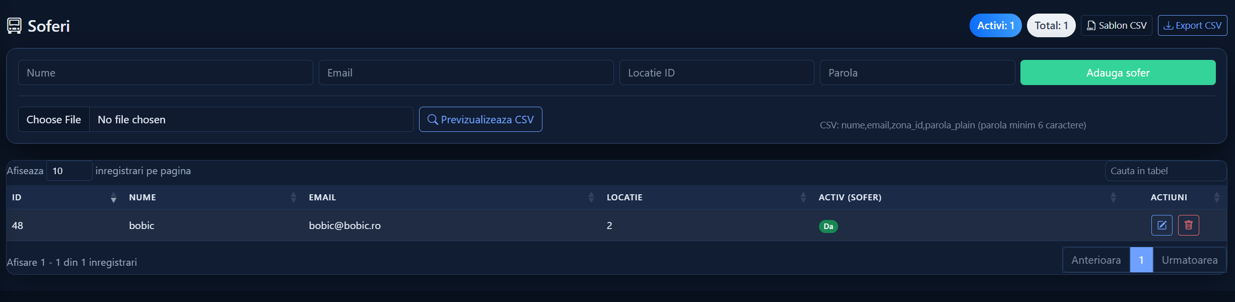 Soferi - Lista si management